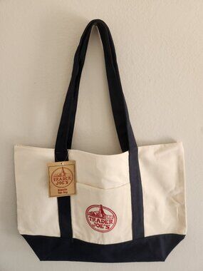 Trader Joe's Original large canvas tote bag navy blue